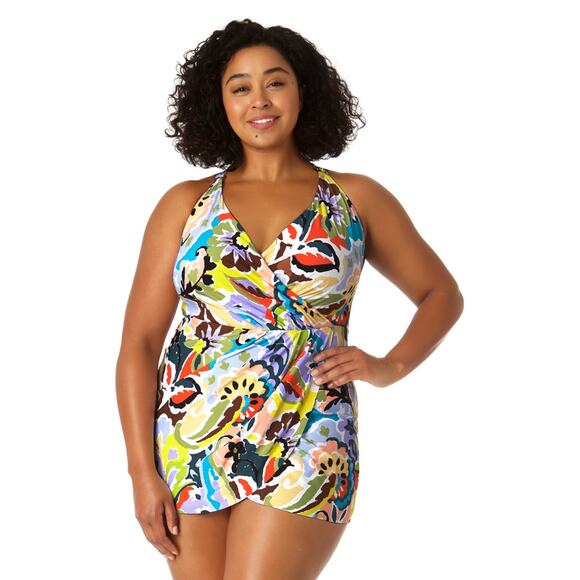Anne Cole Women's Paisley Print Swim Dress With Skirted Bottom Plus Size 20W - Picture 1 of 11